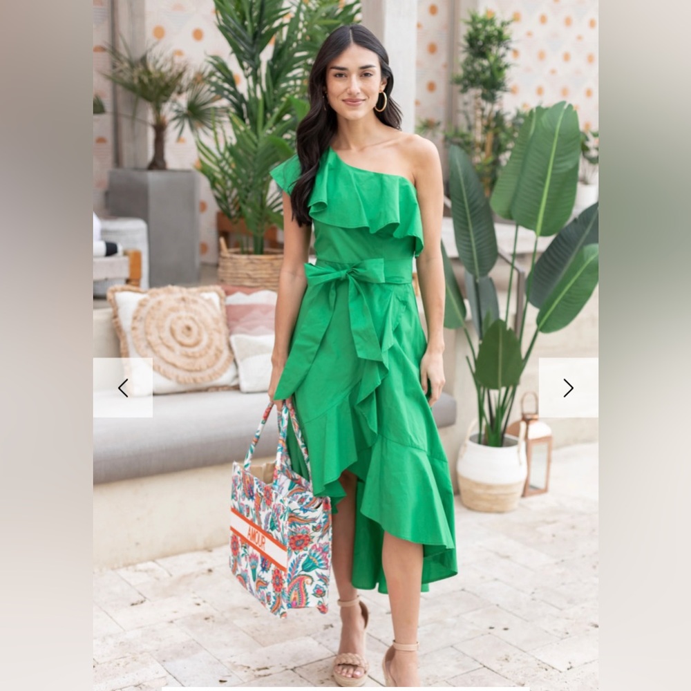 asymmetrical neckline ruffled dress